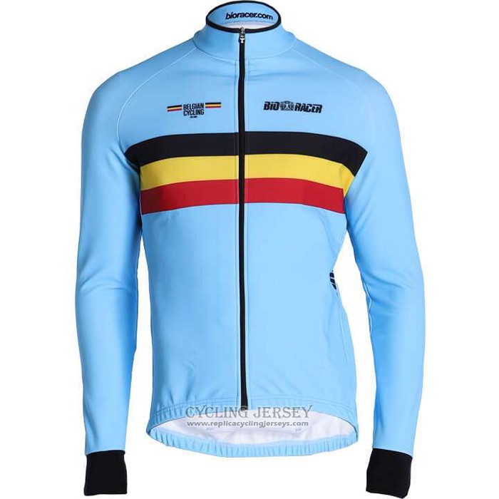2020 Cycling Jersey Belgium Light Blue Long Sleeve And Bib Tight